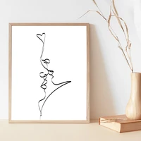 abstract couple kiss single line drawing print love black white wall art canvas painting decor poster romantic gift bedroom deco
