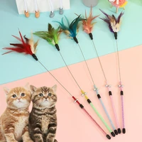 steel wire cats toys teaser wand bite resistant kitten interactive bell cat toy funny leap not easy to break feather pet supplie
