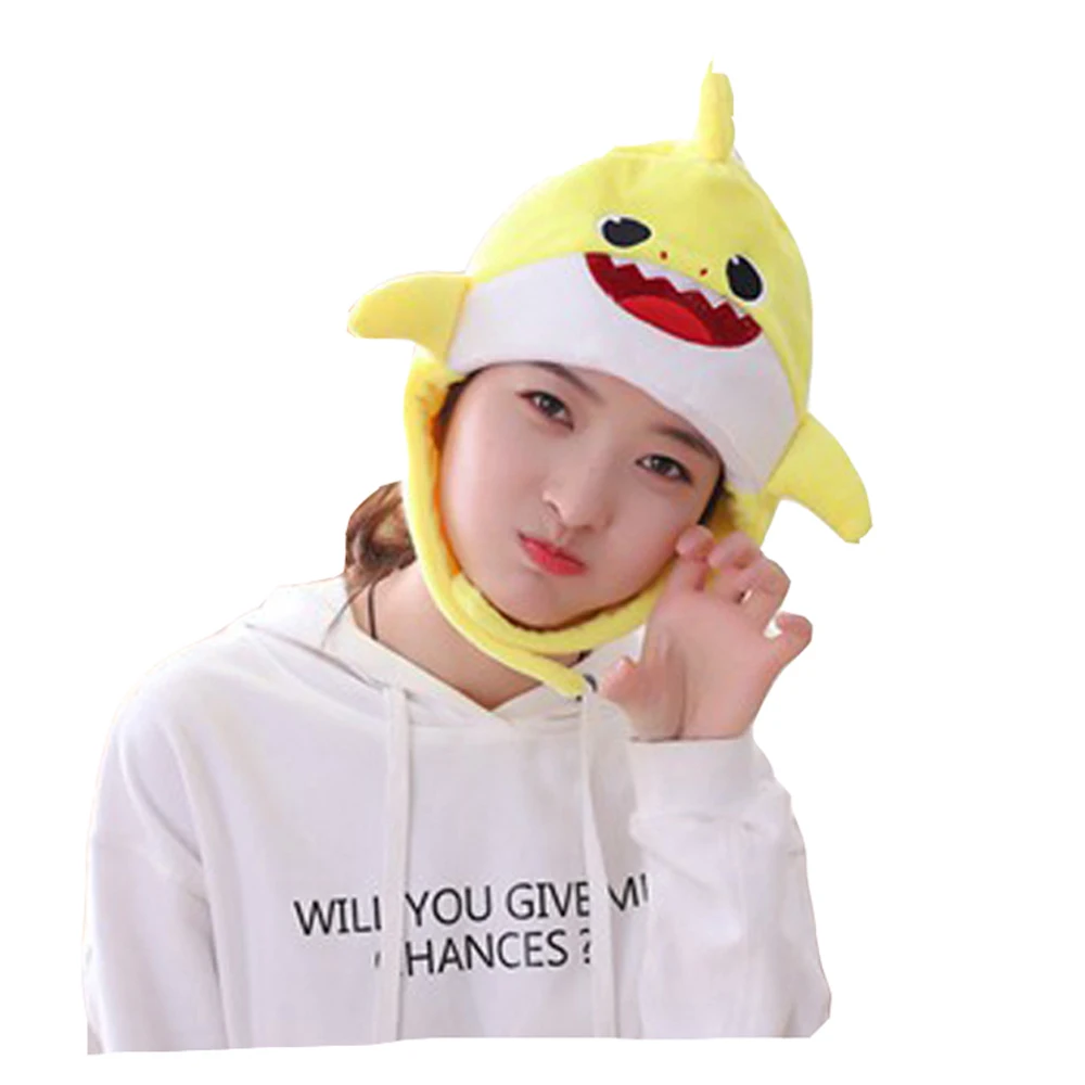 

Japanese Cute Yellow Shark Hood Hat Plush Toy Birthday Stuffed Cap Gift