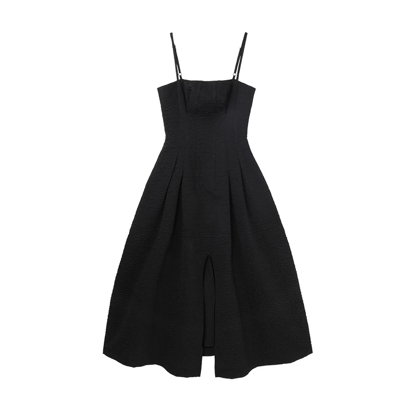 

Summer Elegant Women Spaghetti Strap Dress 2021 Robe Slim Female Split Vintage Black Party Dress Sleeveless A-line Vestidos