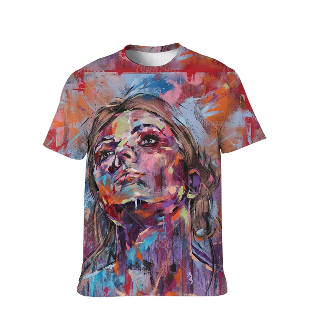 

Summer Trend T Shirt For Men And Women Street Hip Hop Rock O Collar Clothes Colorful Oil Painting 3D Print Short Sleeve Tees 6XL