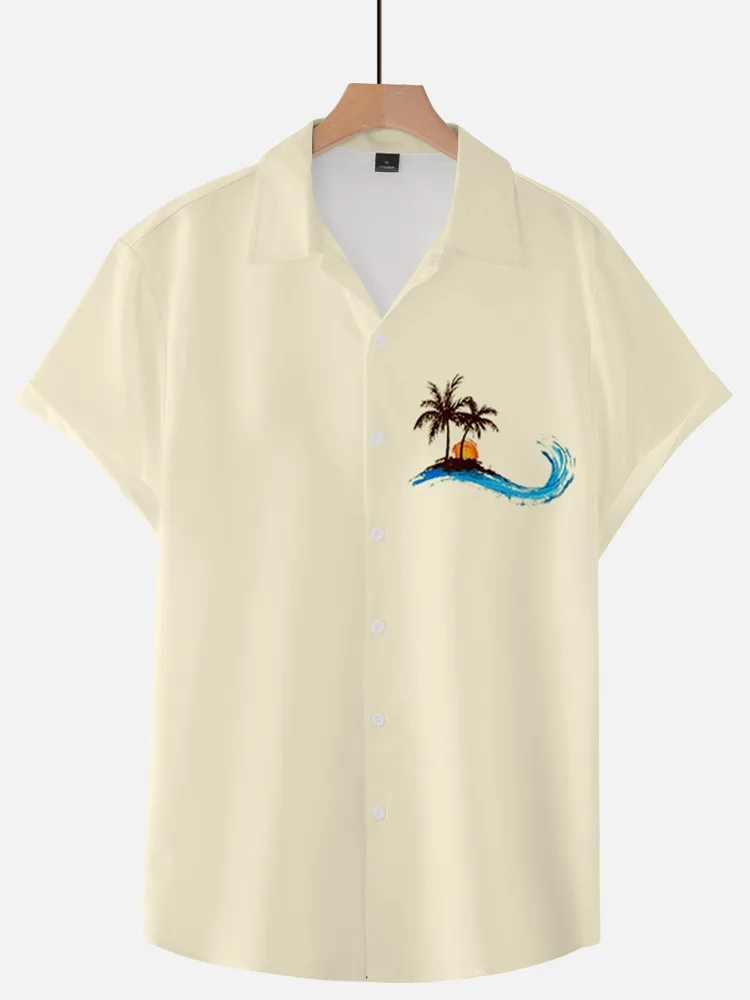 2021 Summer Short-sleeved Shirt Coconut Tree Plus Size Summer Beach  Shirt National Tide Men's Clothing