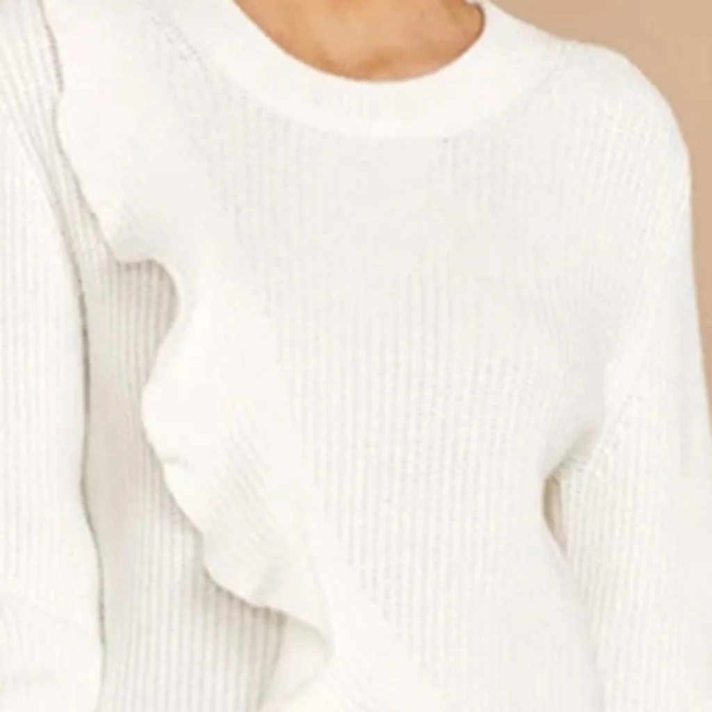 

women's sweater jumper pullover loose white knitted plus size ruffed casual fashion autumn winter clothing new fall 2019 8/19