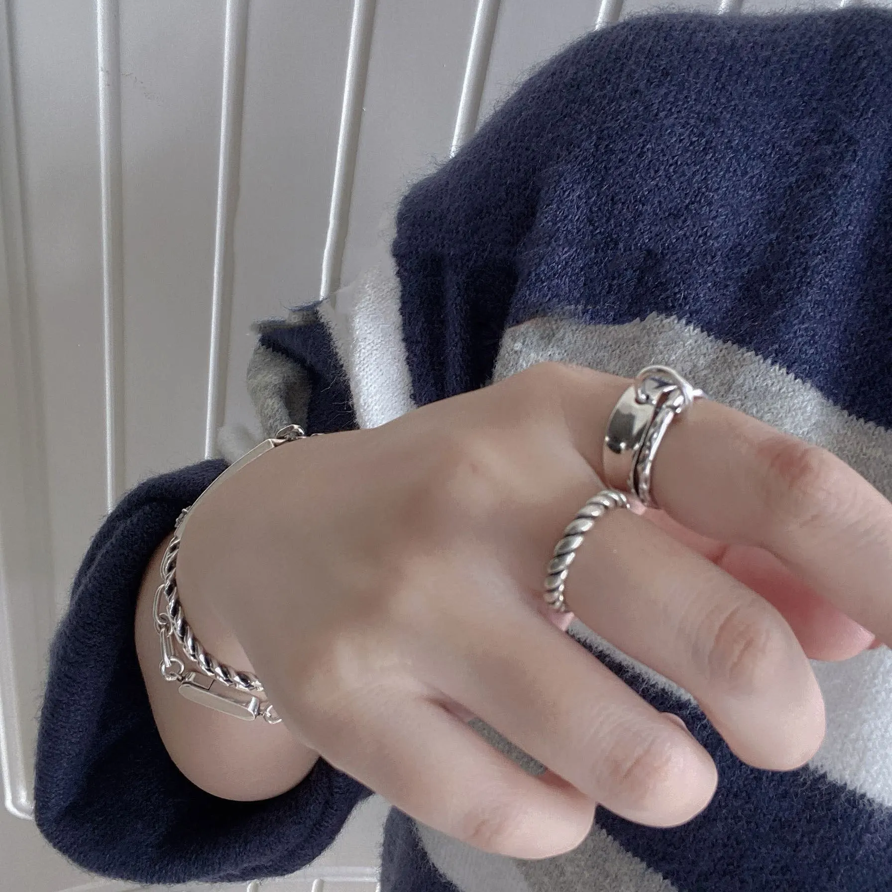

FMILY Minimalist 925 Sterling Silver Personality Geometric Ring Retro Fashion All-match Hip-hop Jewelry for Girlfriend Gifts