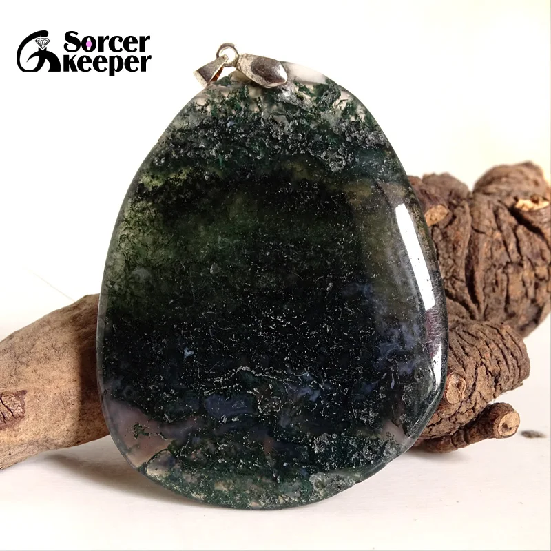 Модное женское мужское ожерелье кулон большие натуральные моховые Агаты камень