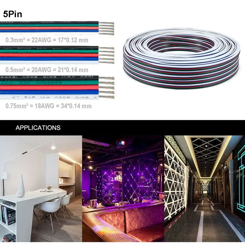 20 м 5 контактный провод 22AWG RGBW Электрический кабель Луженая медная проволока SM JST