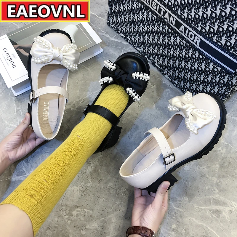 

Fall Fashion Women's Shoes New Bow Knot Pearl Mary Jane Women's Single Shoes Outdoor Leisure Low-help Women's Shoes Ins Tagram