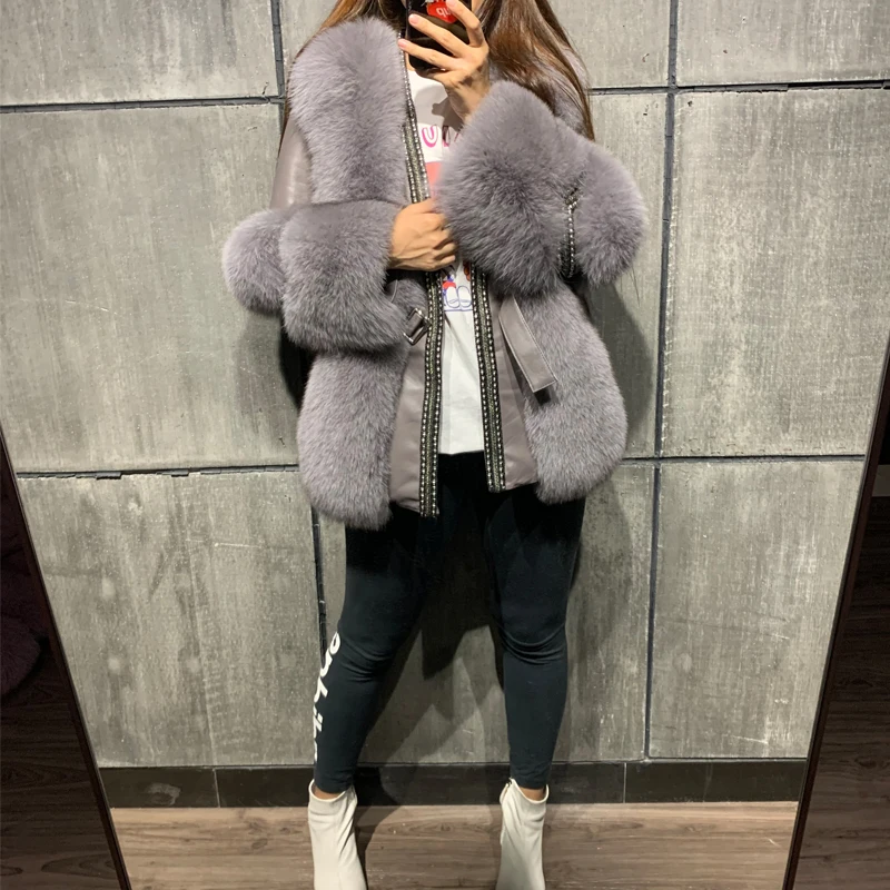 

Real Fox Women Ladies Natural Fur Coat Long