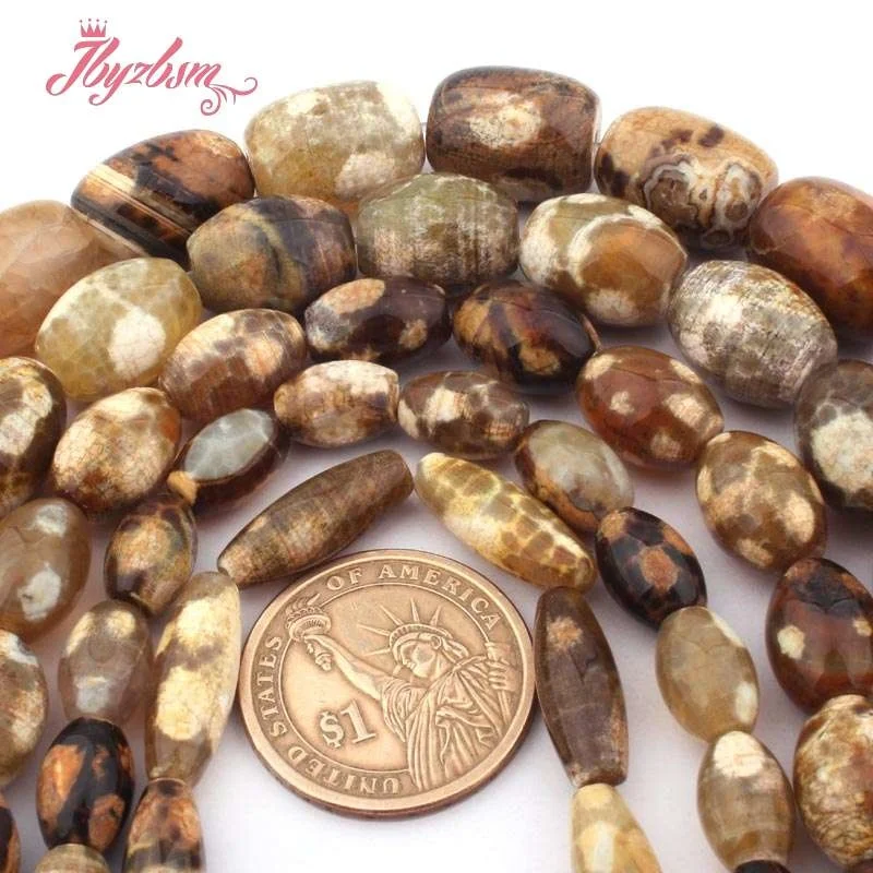 Olivary Brown Agates Natural Stone Loose Spacer Beads for DIY Accessories Women Men Necklace Bracelets Jewelry Making 15&quot | Украшения и