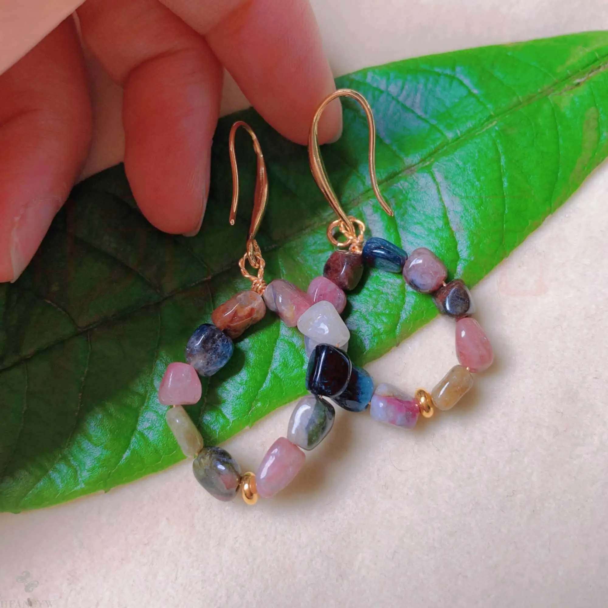 

Natural Colourful irregular gemstone 18k gold Earrings Gift VALENTINE'S DAY Women Beautiful Thanksgiving Hook Jewelry Cultured