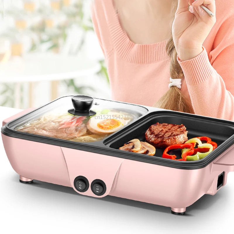 220V Hot Pot Electric Grill Multi-function Roasting and Frying Pan Smokeless Baking Pan Dual-use Barbecue Machine 2 Gears