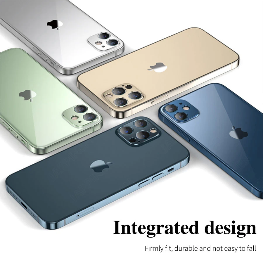 

2 in 1 Back Camera Lens Tempered Glass For iPhone 12 Pro Max Metal Case Camera Protector For iPhone 12 Mini Case Cover