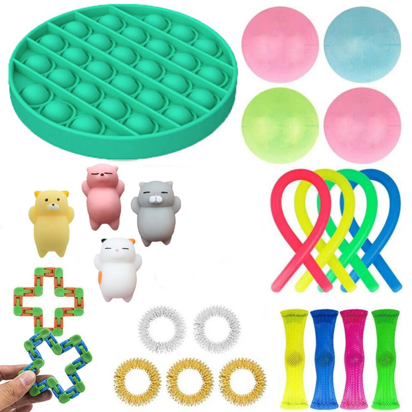 

25 Pack Fidget Sensory Decompression Toy Set Pop Bubble Antistress Squeeze Bean Keychain Anti-Stress Relief Toys For Kids Adults