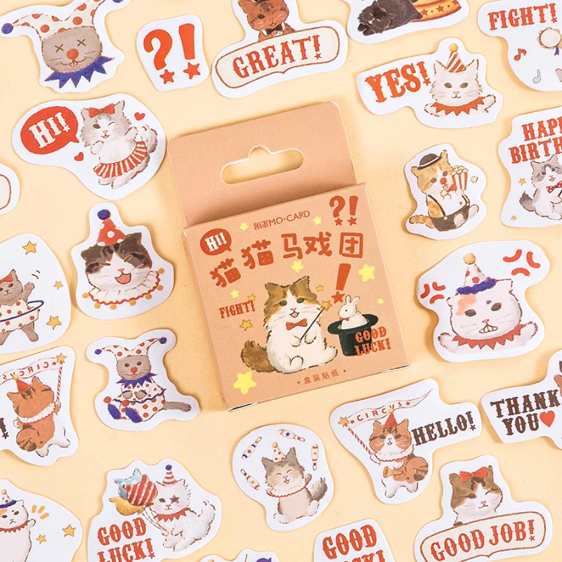 

45Pcs/Box Cat Circus Diy Sticker Diary Birthday Card Decoration Stickers Office Stationery School Supply
