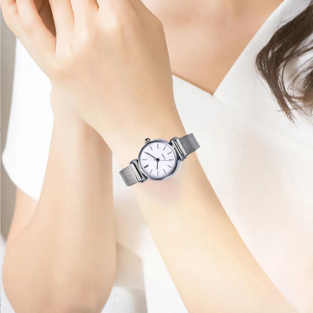 Модные женские часы с кристаллами из нержавеющей стали аналоговые кварцевые