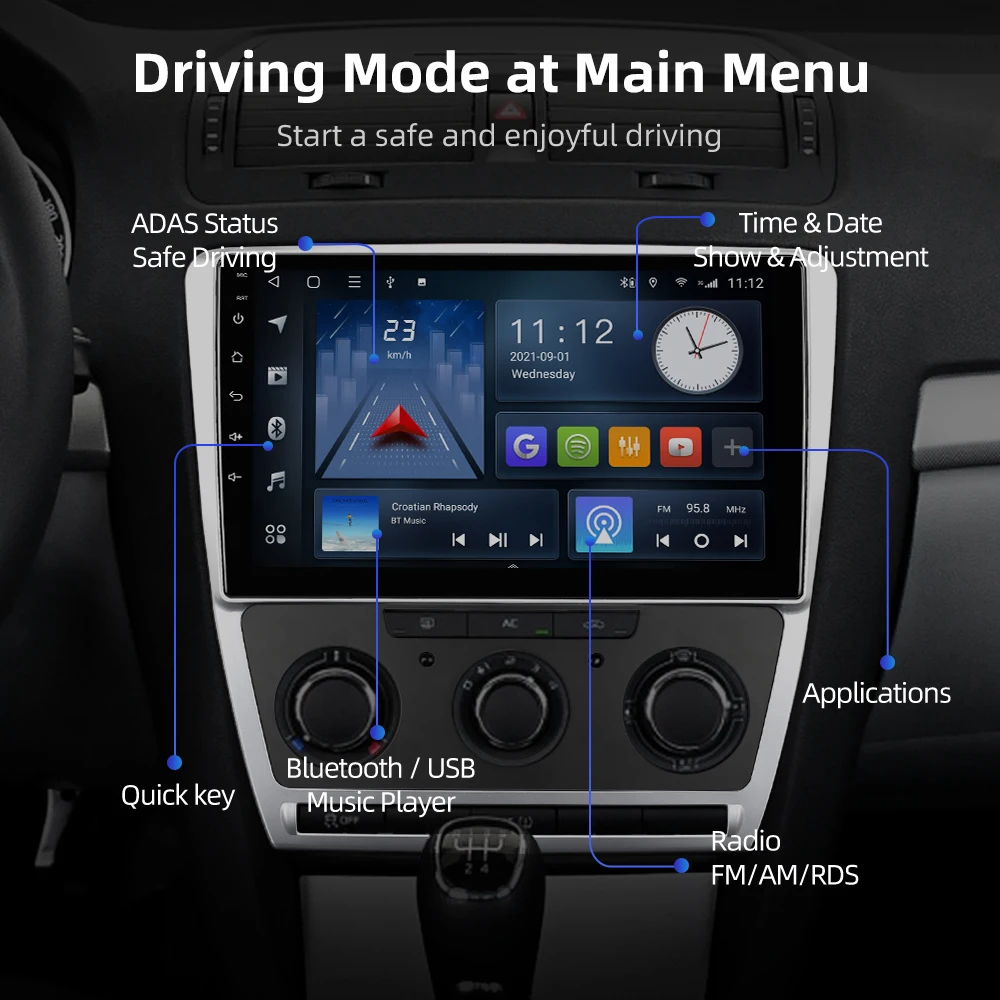 $96.45 ISUDAR T68 Android10 Car Radio Audio Player For Skoda Octavia A5 2008-2013 GPS CANBUS DSP 4G 8CORE QLED SCREEN No 2din