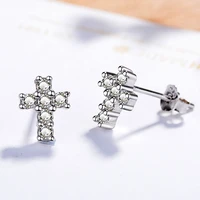 simple cross stud earrings for women solid 925 sterling silver earrings girl fashion gemstone jewelry wedding party gift new