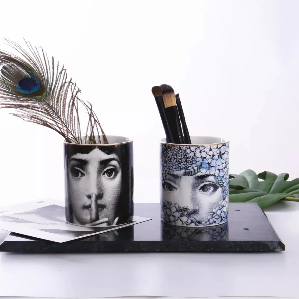 Классический художественный Декор для дома, фарфоровый подсвечник Fornasetti, банка для хранения свечей, керамическая банка для украшения дома, держатель для ручек