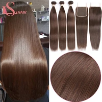 straight human hair bundles with closure brazilian brown bundles with closure remy hair natural 2 4 1color jet black ls hair