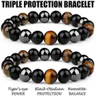 Браслет с тройной защитой для женщин, ювелирное украшение из гематита, черного обсидиана, тигровый глаз, процветание, каменные браслеты с бусинами для мужчин