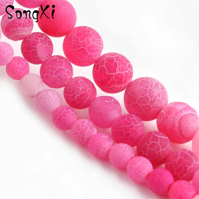 Натуральный розовый красный Мороз матовый Дракон Vein камень: агат 6 8 10 мм круглые