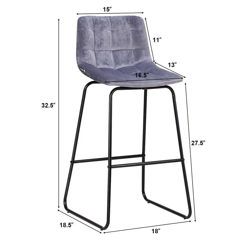 Набор из 2 бархатных барных стульев для паба кухонные железные стулья высокий