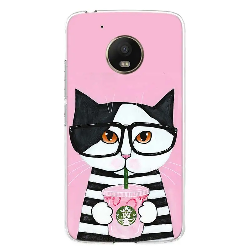 cute animal cat coffee phone for motorola g30 g9 power g8 g7 play g6 g5 e6 e5 capa moto one fusion plus vision cover capa shell free global shipping