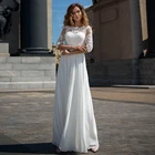 Свадебные платья-трапеции для женщин, шифоновое элегантное платье невесты до пола, с круглым вырезом, кружевными аппликациями и открытой спиной, 2021