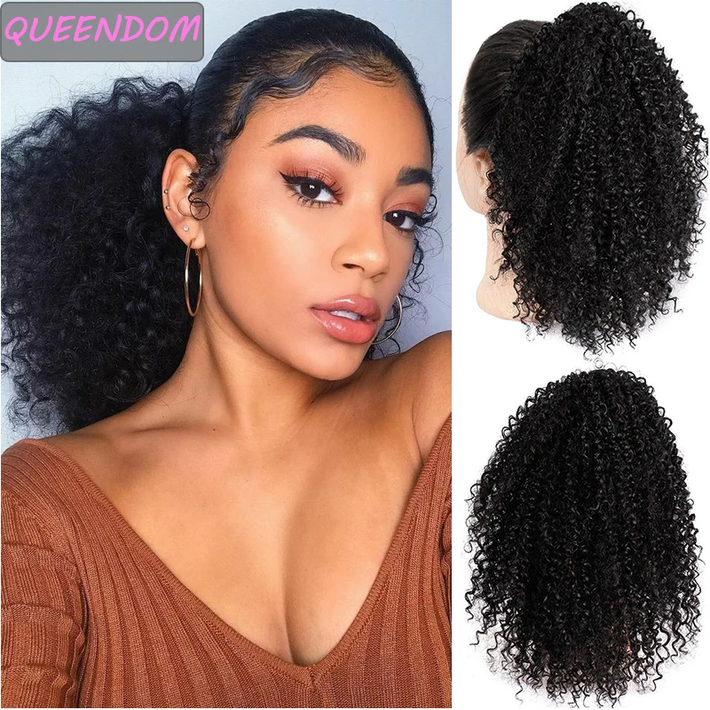 Drawstring Puff Ponytail Afro Kinky Curly Hair Extensions for Women Ombre Synthetic African American Hairpieces Clip In PonyTail | Шиньоны и