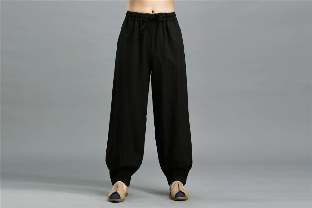 

New Arrival Men's Cotton Linen Trousers Men Spring National Linen Pants Elastic Waist Loose Trousers Straight Long Pants