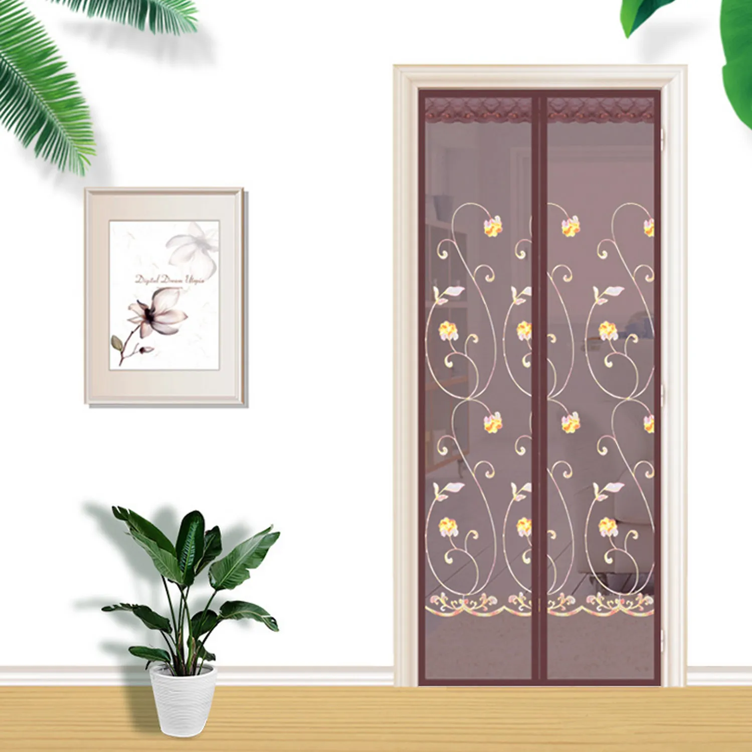 Магнитная занавеска для дверей сетчатая сетка от комаров и насекомых с цветами