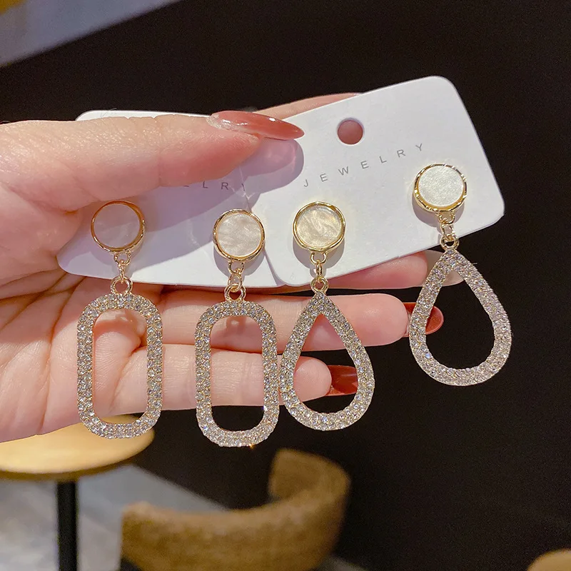 

925 Silver Needle Korea Various Rhinestone Temperament Earrings