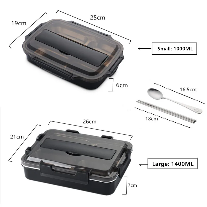 

Stainless Steel 304 Lunch Box With Spoon Leak-proof Lunch Bento Boxes Dinnerware Set Microwave Adult Children Food Container