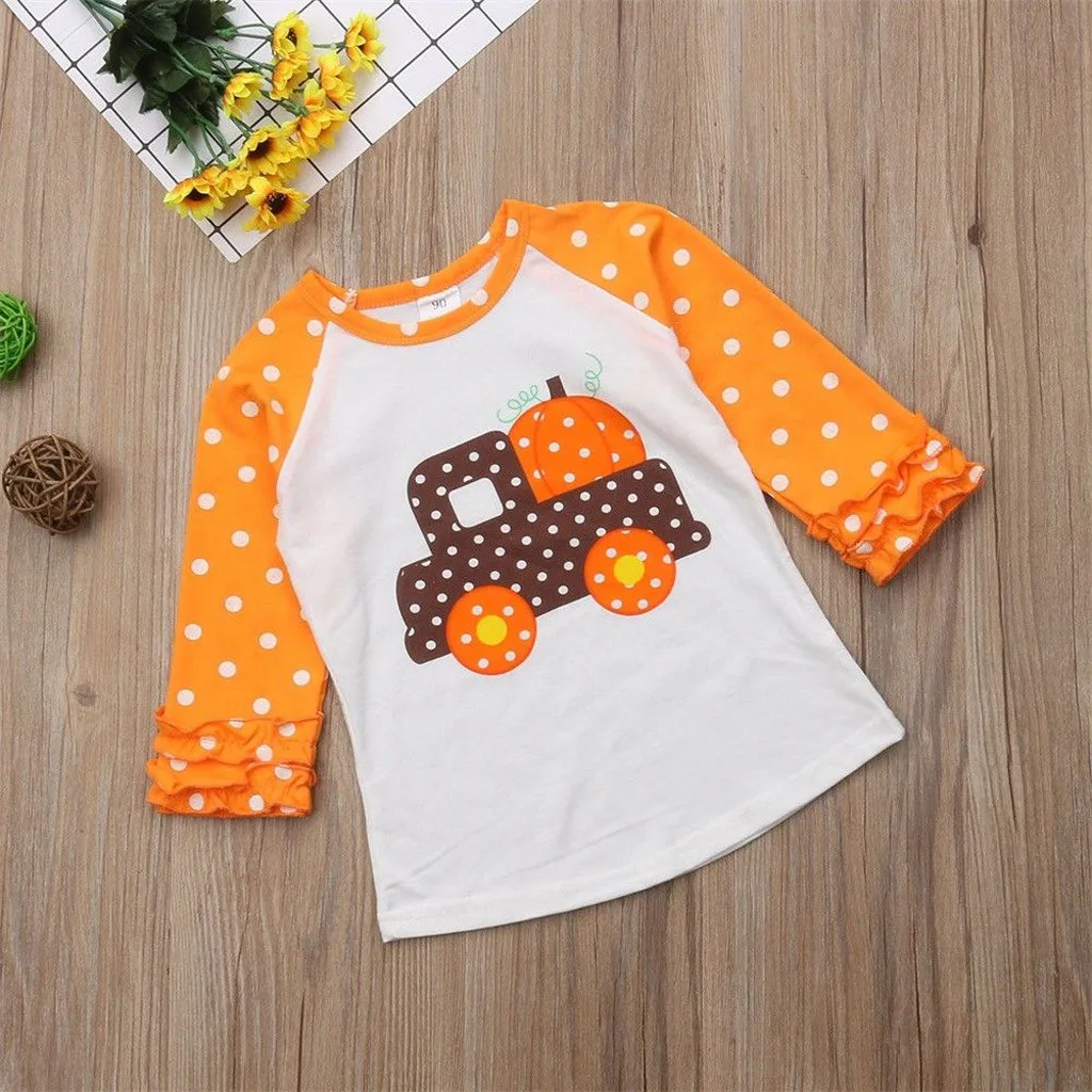 Детская футболка топы с длинными рукавами для девочек одежда оборками и рисунком