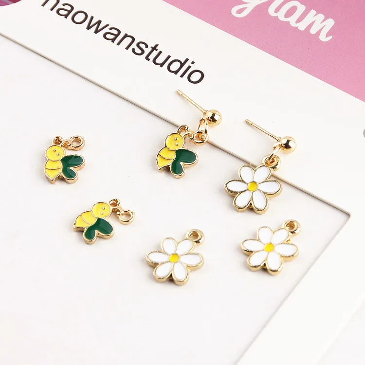 10 шт./лот очаровательные эмалевые подвески в форме цветка пчелы модные ювелирные