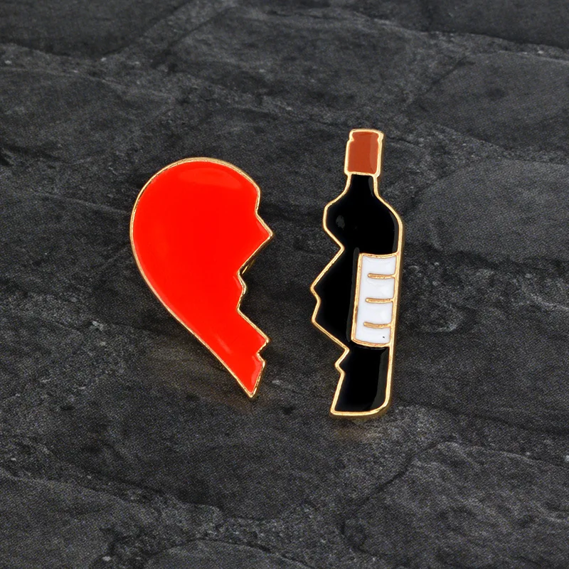 Cartoon Love Wine Stitching Alloy Brooch for Woman Badge Collar Shirt Enamel Pin Brooches Men Metal Jewelry Accesorios | Украшения и