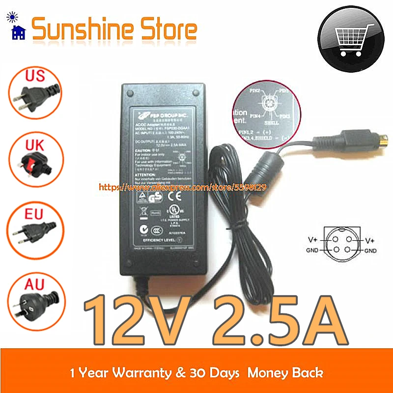 Подлинная FSP FSP030 DGAA1 адаптер переменного тока 12 В 2.5A 30 Вт 4pin блок питания для