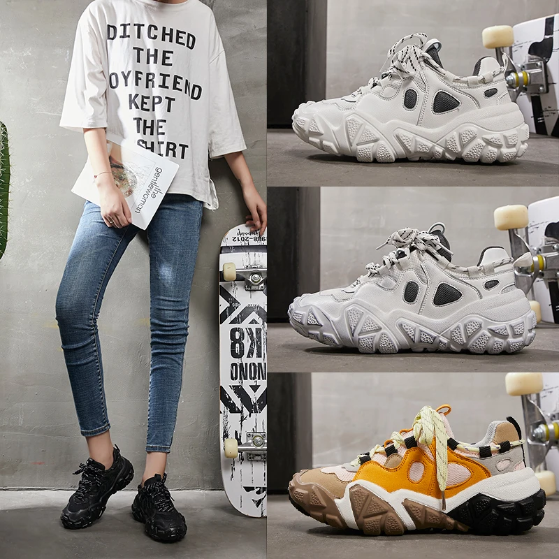 Новые модные женские массивные кроссовки для женщин обувь на шнуровке платформе