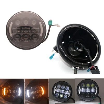 Корпус фар мотоцикла 5,75 дюймов светодиодный фонарь для Honda Shadow Harley Suzuki Мотоциклы метрические велосипеды крейсера чопперы - Цвет: Black B F set