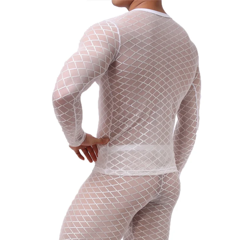 Мужские майки с длинными рукавами прозрачные сетчатые для геев нижнее белье