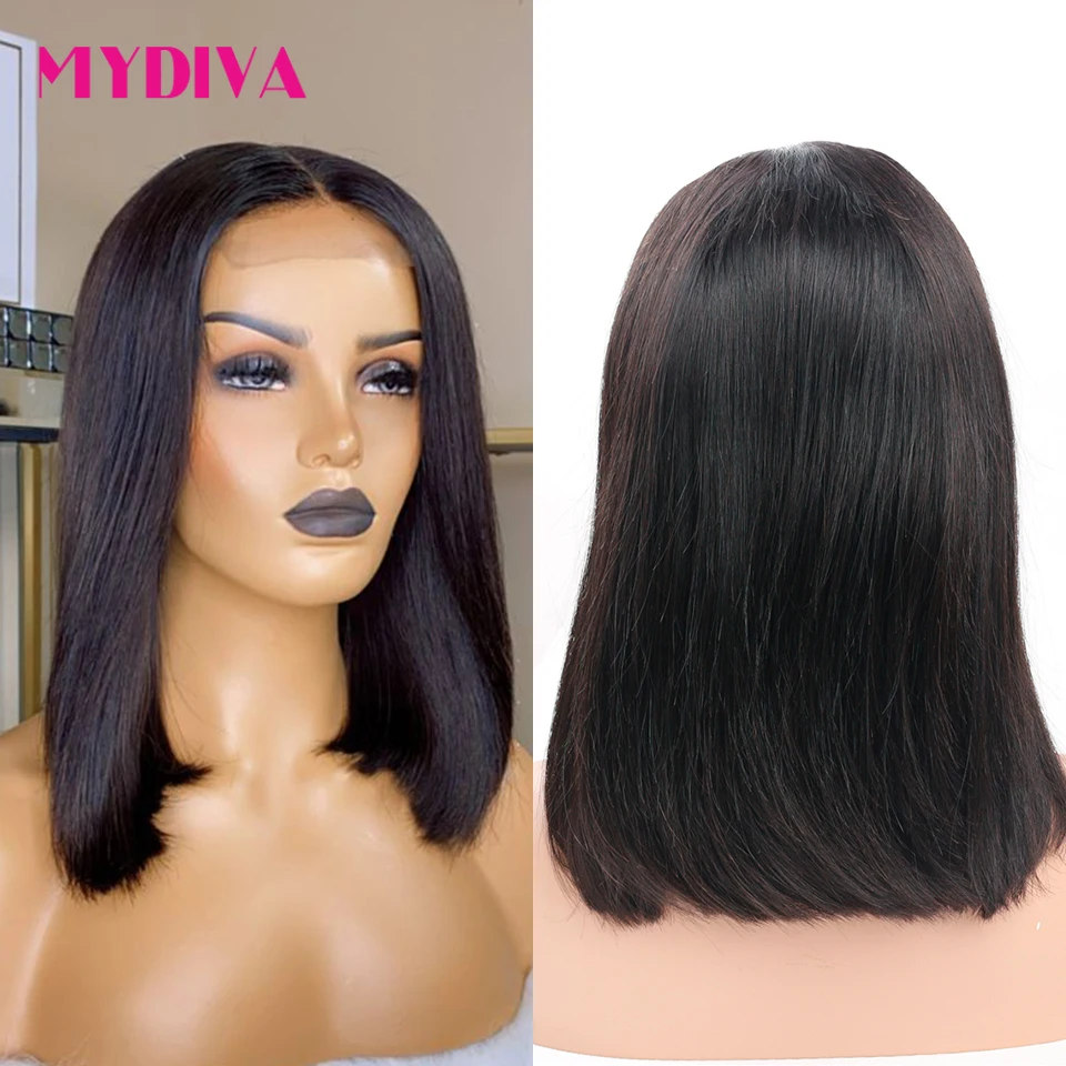 

Парик короткий боб с застежкой 5x1, Т-образный парик из натуральных волос 5x5 на сетке для чернокожих женщин, парик средней длины, предваритель...