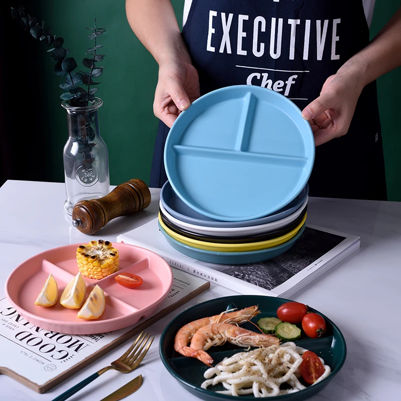 

Ceramic Tableware Compartment Fruit Snack Dessert Plate Baby Food Pure Colors Serving Platter