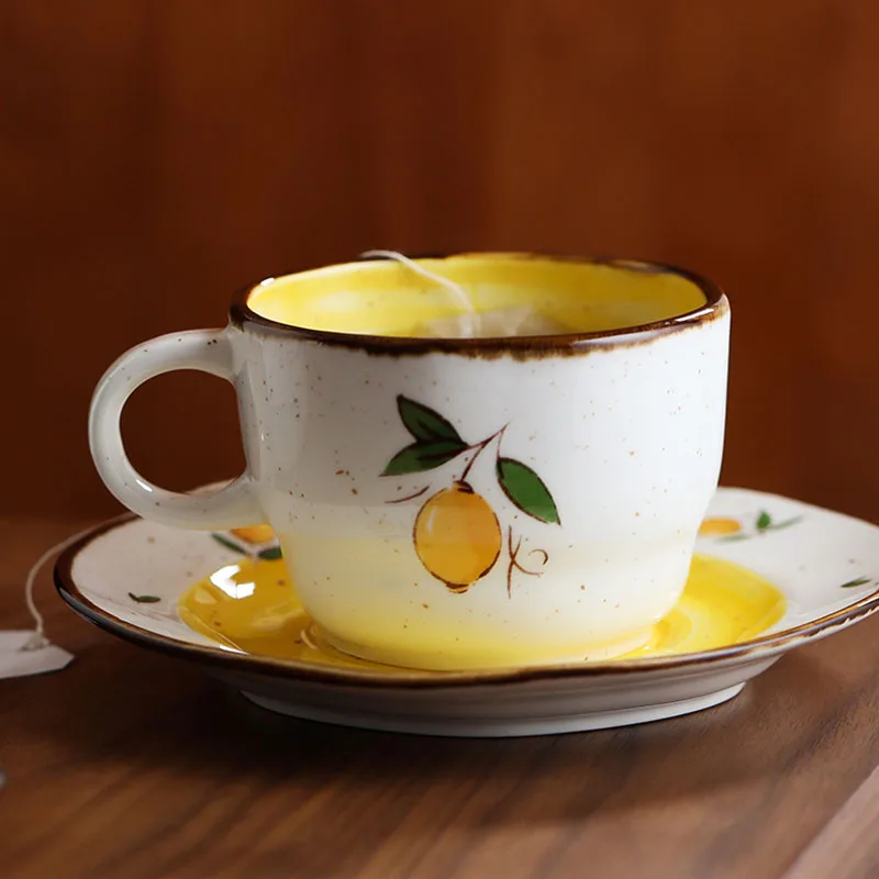 

Лимонная кофейная чашка, Кружка для послеобеденного чая, Кружка, керамические чашки, обычное цветное молоко, керамическая плитка, кухонная ...