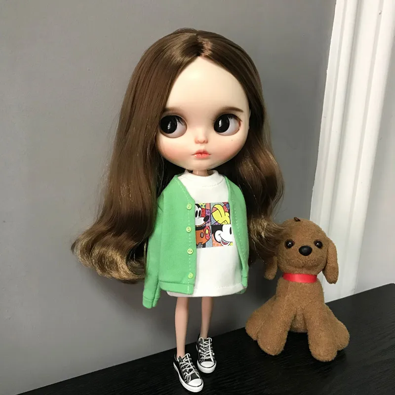 2 шт. Одежда для куклы blyth 1/6 футболка + куртка pullip одежда jean комплект одежды Барби