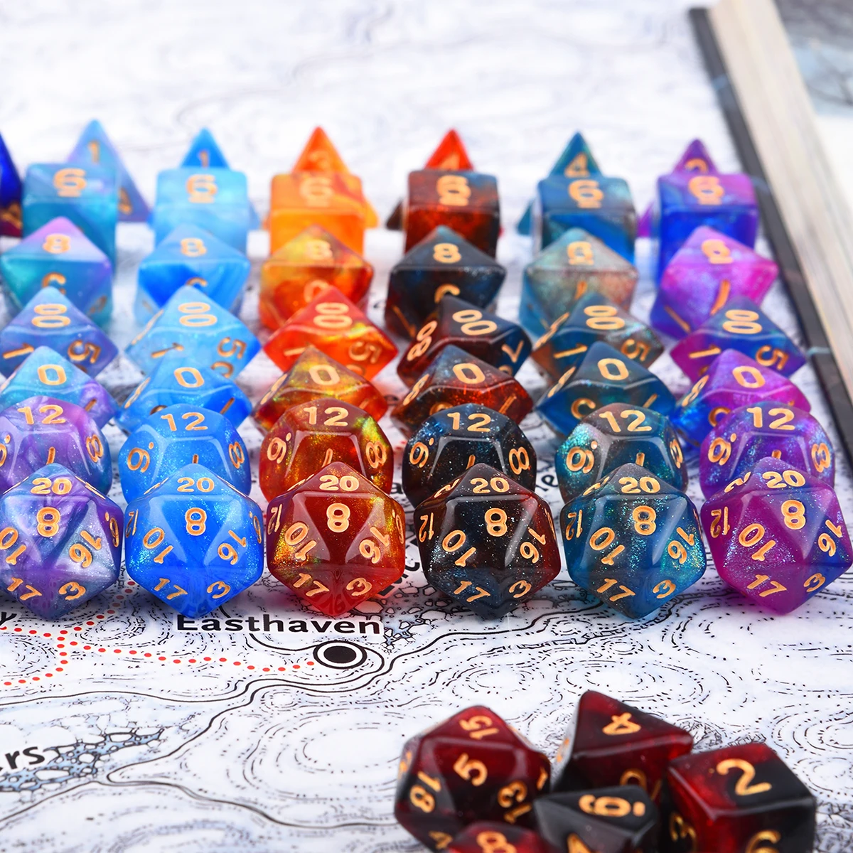 70 многогранных игральных костей в 10 гарантированных комплектах для TRPG DND - Nebula Galaxy