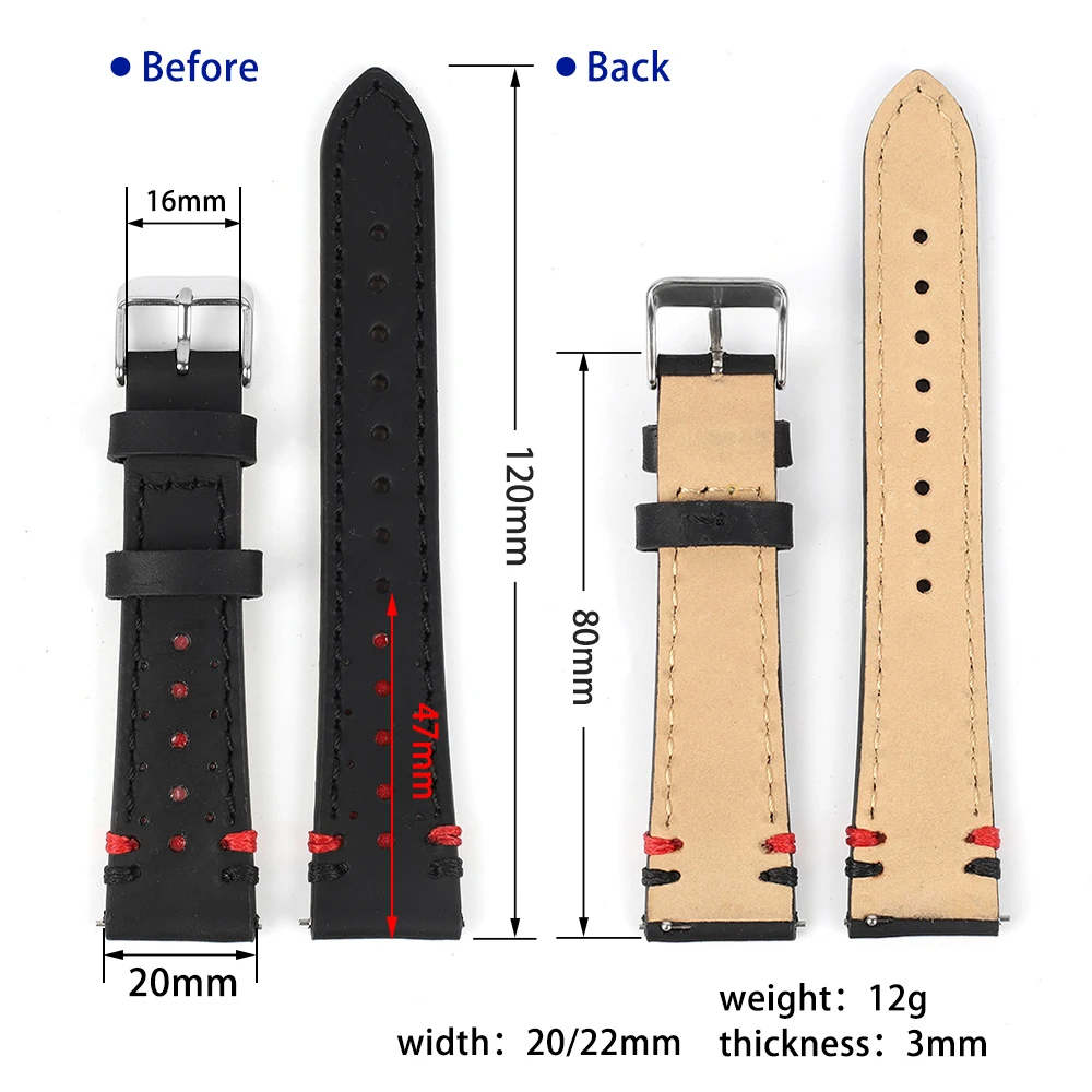 Cowhide Watch Straps Bracelet 20mm 22mm Genuine Leather Watchbands Quick Release Watch Belt Handmade Stitching For Men Women