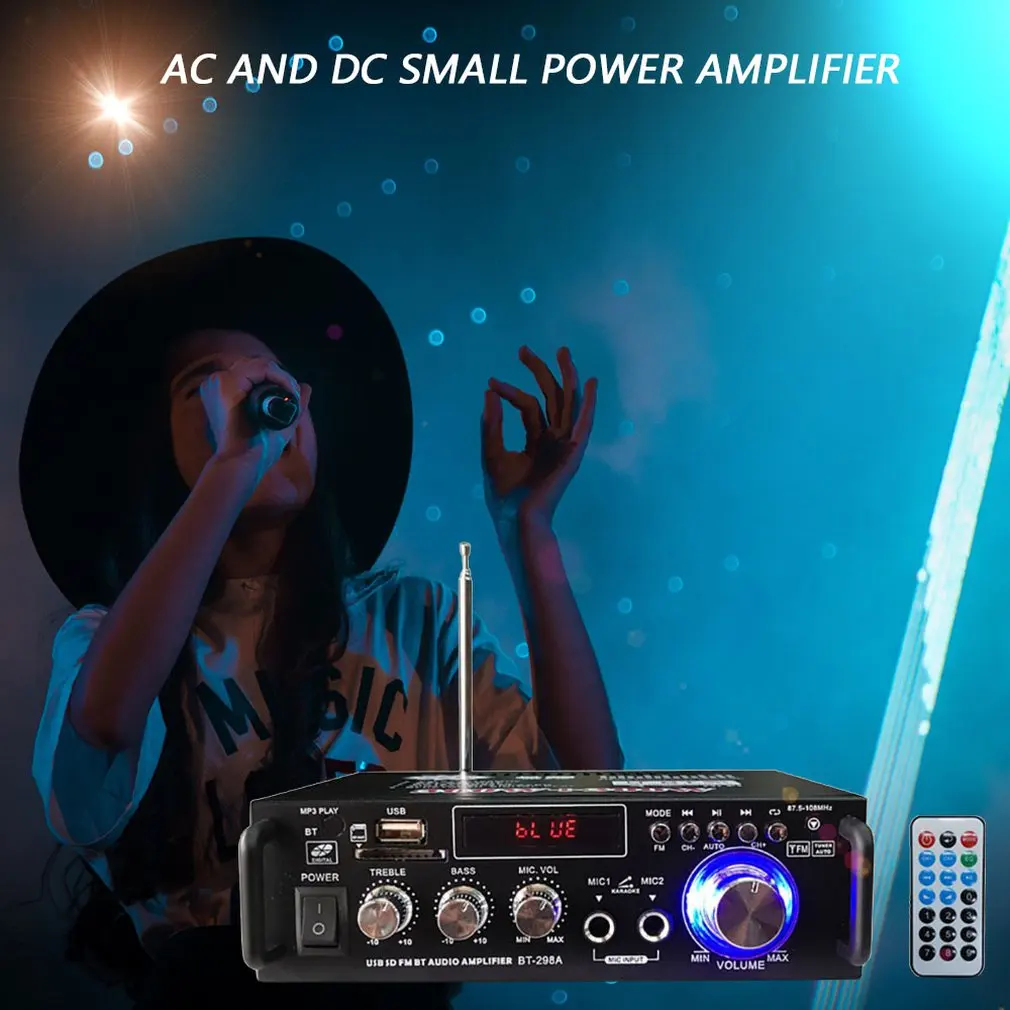 Цифровой Hi-Fi аудио усилитель мощности 12 В/220 В BT-298A 2 канала ЖК-дисплей FM-радио для