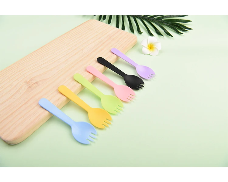 100 шт Одноразовые маленькие Spork пластиковые вилка с ложкой десерт торт-мороженое фаст-фуд Ресторан Свадьба Вечеринка день рождения вилка ложка