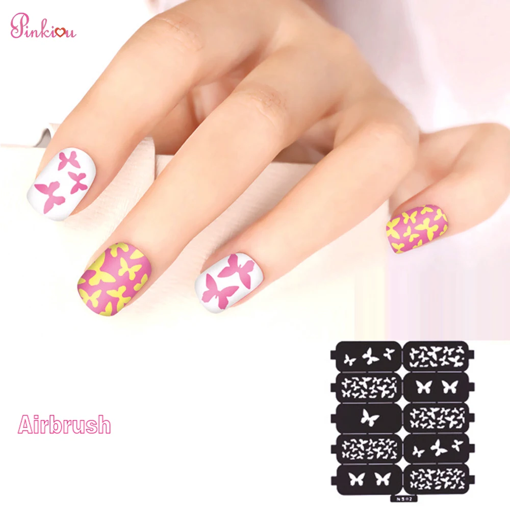 10 шт./компл. аэрограф трафареты для ногтей воздушного пистолета краски женская