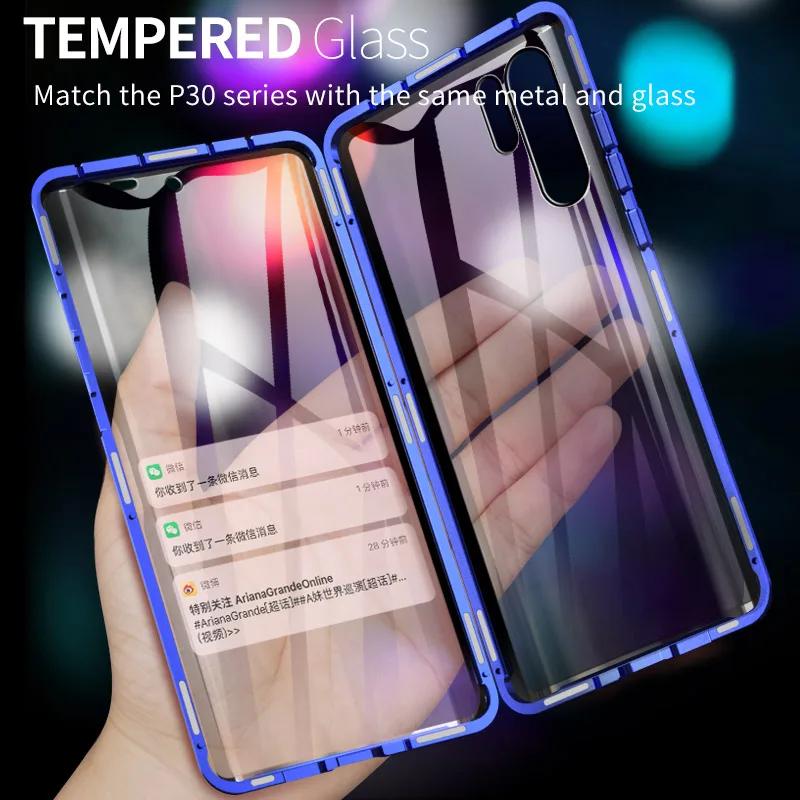 Luphie Full Wrap Magnetic Case for Huawei P30 Pro 9H Front Back Tempered Glass Phone Cover |